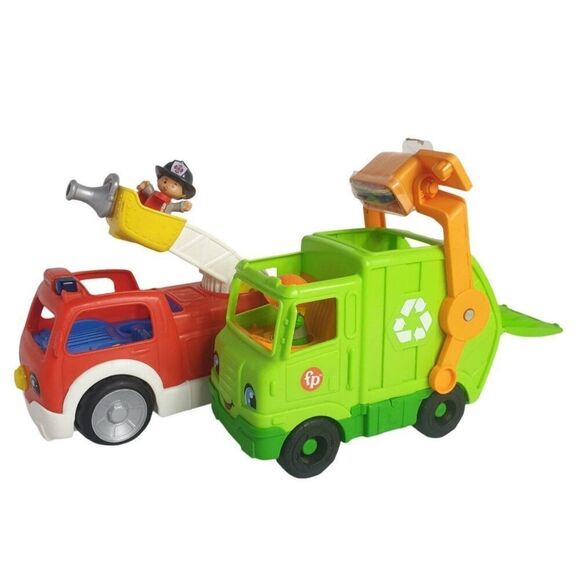 Little People Fire Truck & Recycling Truck Musical With Figures NWOT - Picture 1 of 7